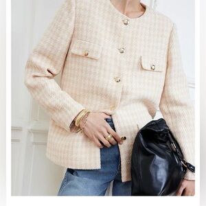 $595 NEW ANINE BING houndstooth janet jacket in peach and cream Medium EUC